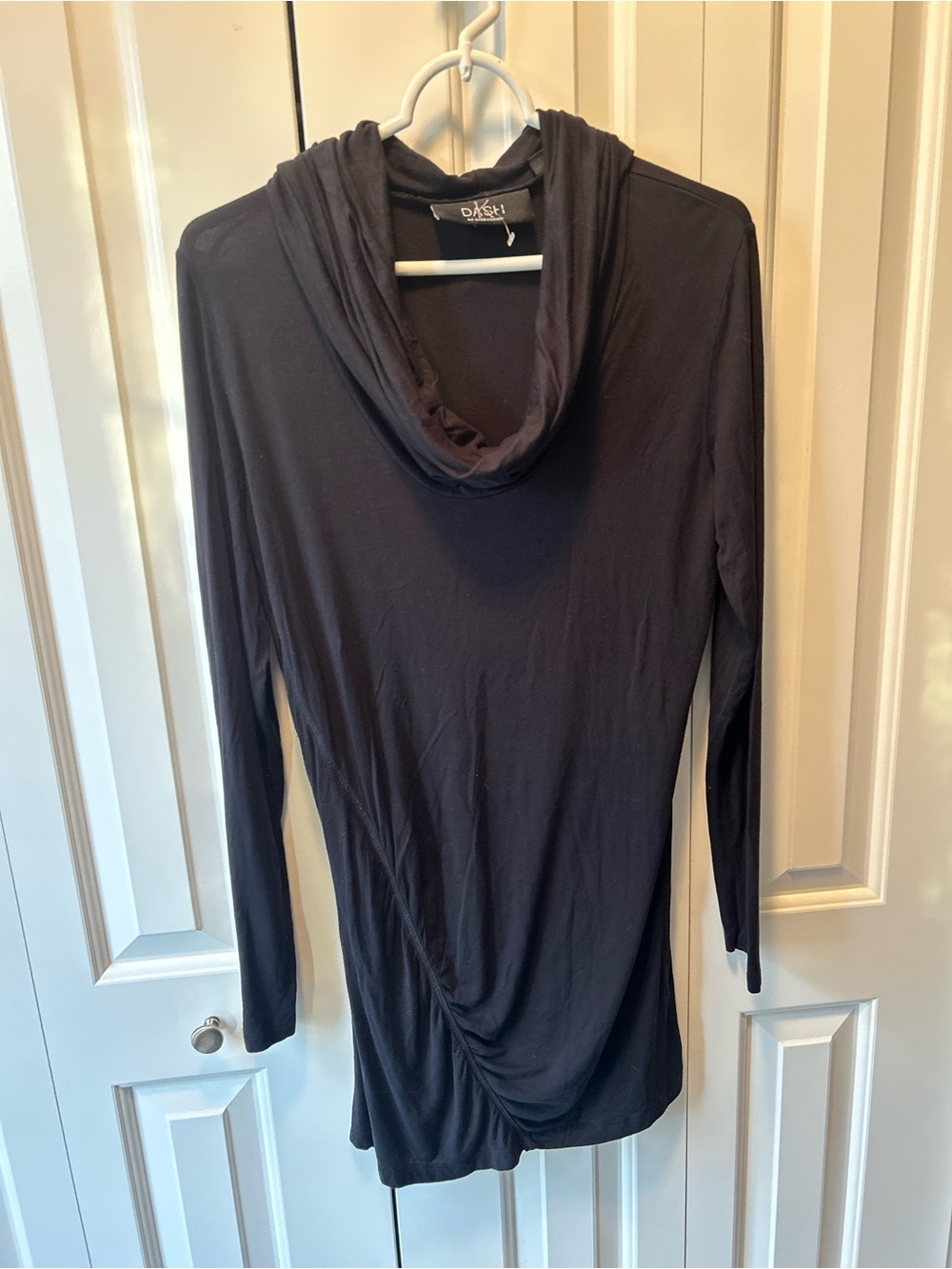 Dash by Kardashian Little Black Dress Long-Sleeve Cowl Neck Women's Medium